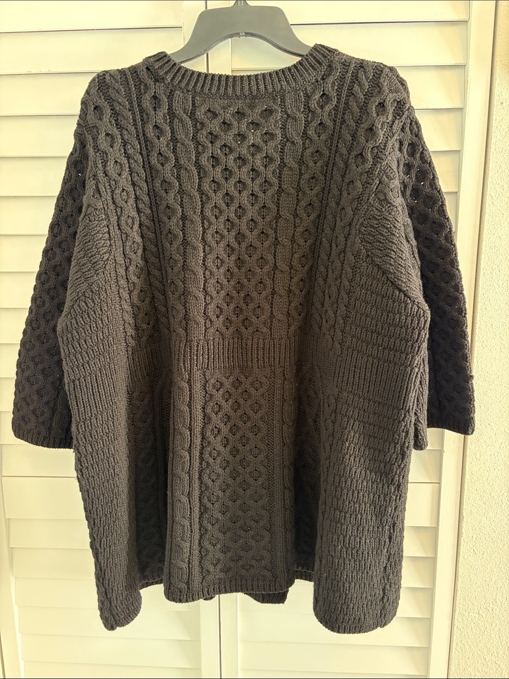 Irish Wool Cable Knit Black Cardigan Sweater - Picture 2 of 8